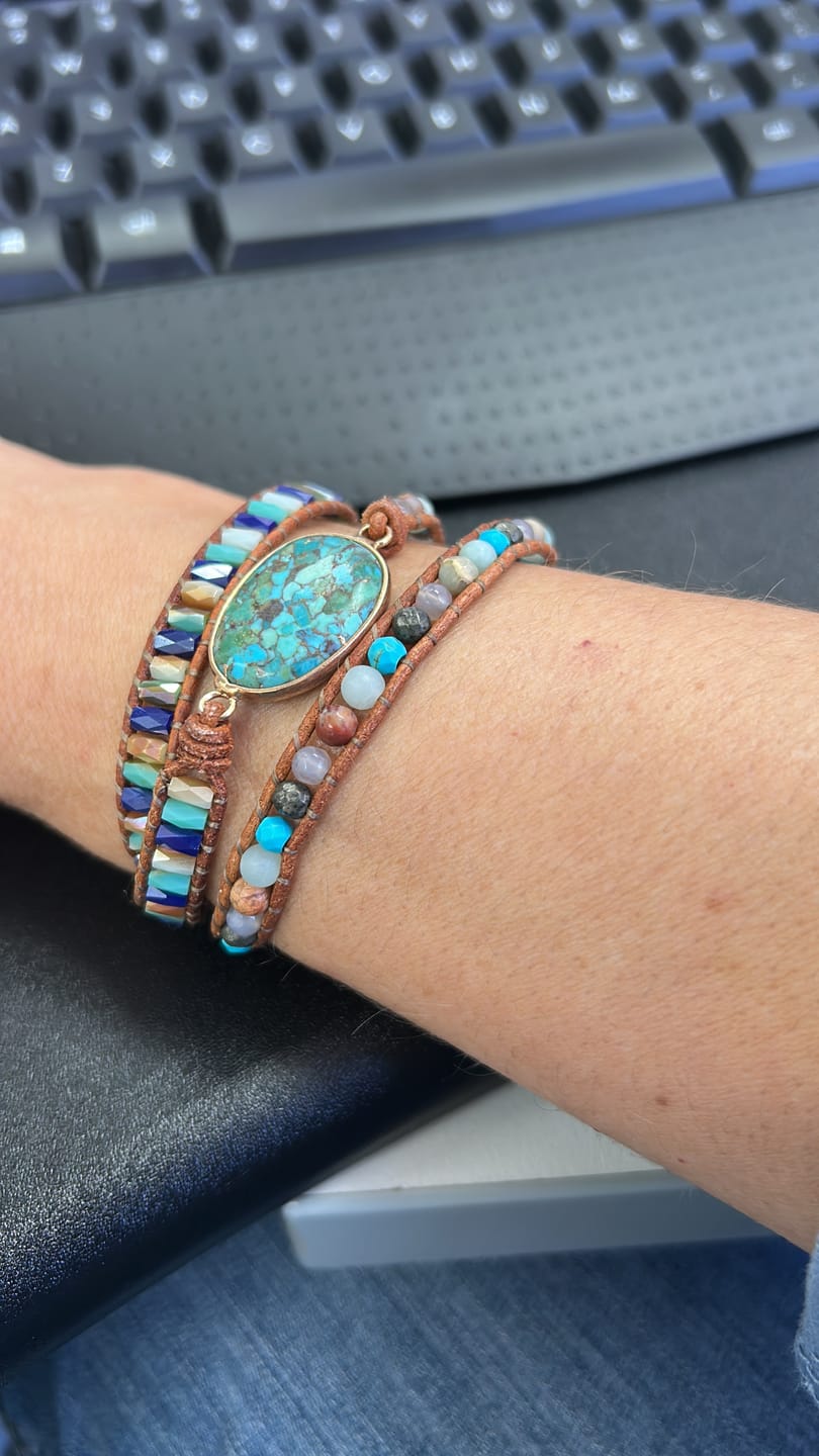 Customer photo review of Natural Turquoise & Jasper Wrap Bracelet