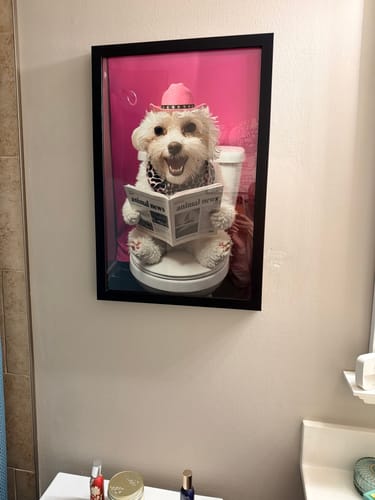 Customer photo review of Personalized AI Poster for Dog or Cat - Bathroom