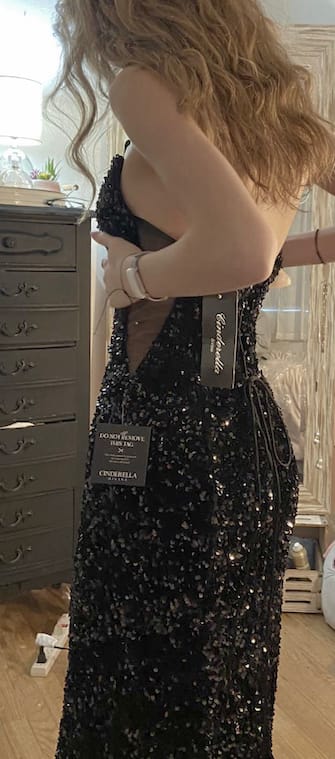 Customer photo review of Cinderella Divine CH151 Strapless Sequins Long Fitted Gown