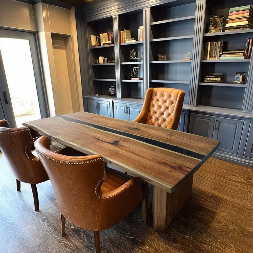 Customer photo review of Handcrafed Black Walnut Live Edge Epoxy River Dining Table - A53