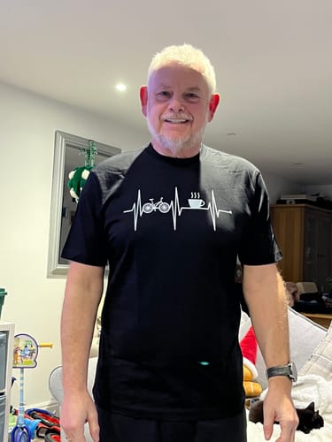 Customer photo review of Cycling and coffee 93 T-shirt