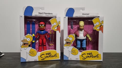 Customer's Ned Flanders and Homer Simpsons action figures from the Wave 6 set, shown in their original boxes.