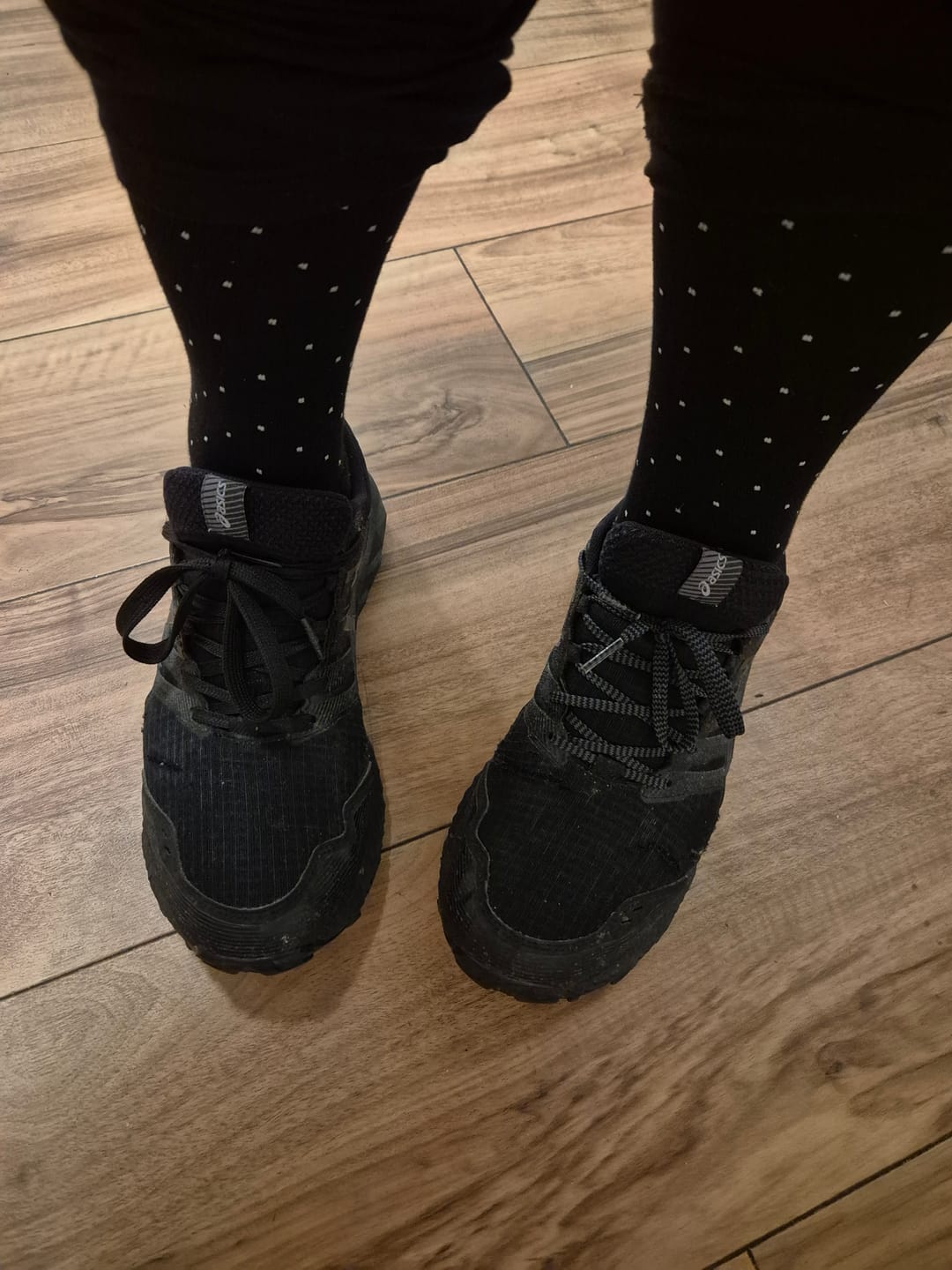 Customer photo review of Essential Compression Socks Black Dots