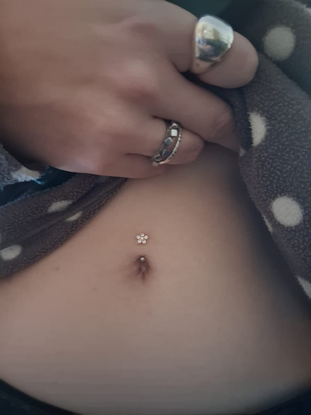 Customer photo review of 24k Gold Vermeil Dainty Flower Reverse Belly Button Ring 16G 14G 6mm 8mm 10mm 12mm