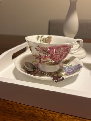Customer photo review of Hydrangea with Hummingbird Bone China Tea Cup and Saucer
