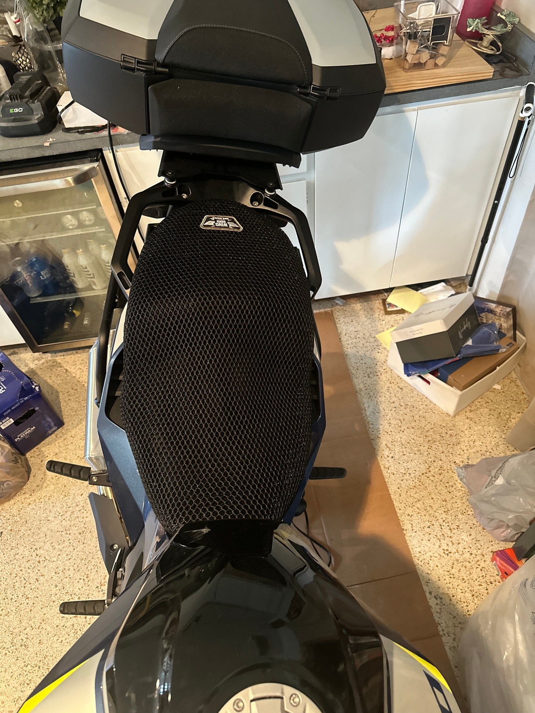 Wind Rider mesh seat cover on a BMW S 1000 XR