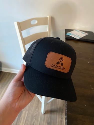 Customer photo review of Custom Leather Patch Trucker Hat - Richardson 112