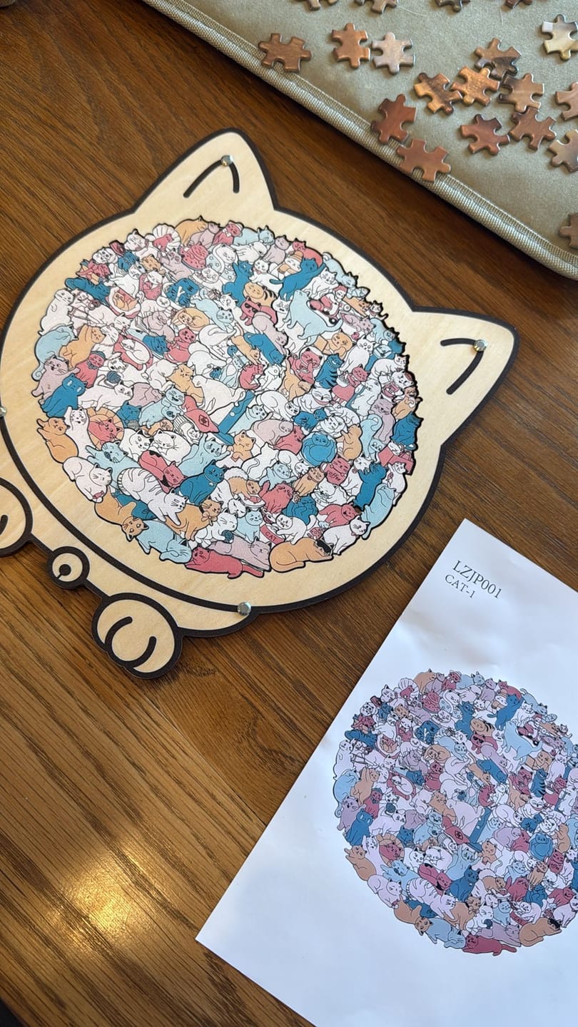 Customer photo review of Morandi-Colored Cat Shaped Wooden Jigsaw Puzzle
