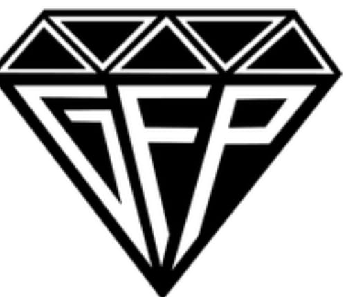 Customer's black GFP Premium Decal, shaped like a diamond with 'GFP' lettering in the center.