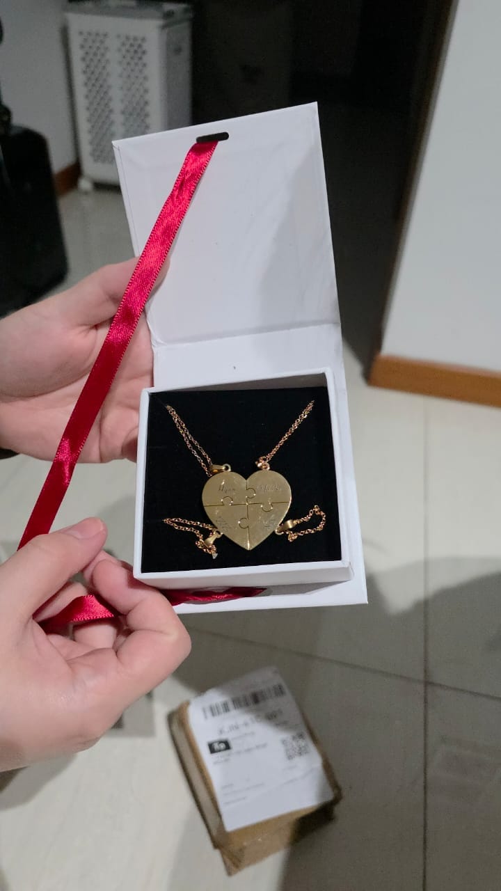 Customer photo review of Custom Puzzle Heart Necklace
