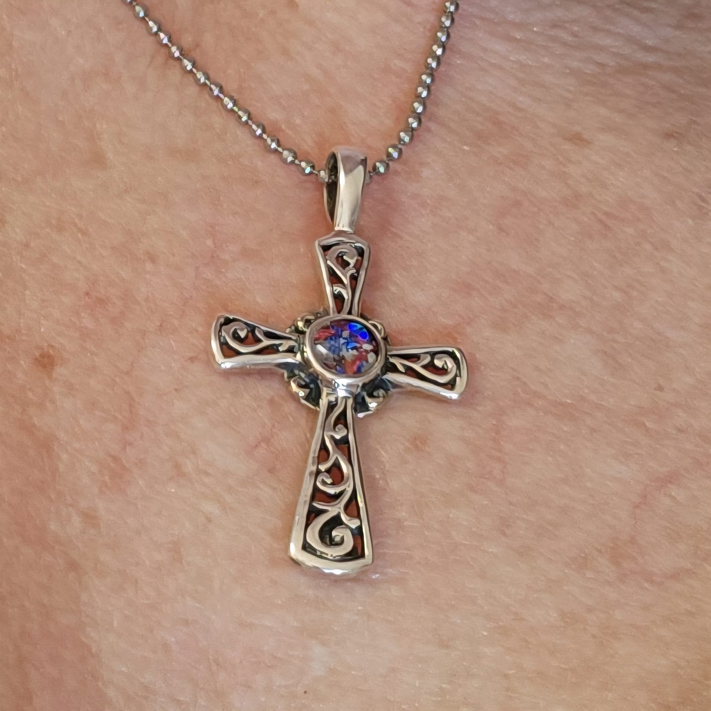 Customer photo review of Cross Pendant with Cremation Ash