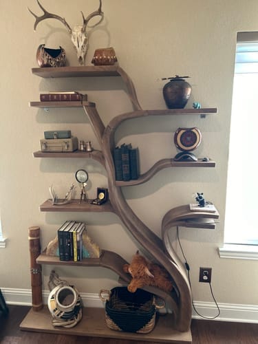 Customer photo review of Rustic Corner Wall Shelves – Natural Live Edge Wood Floating Shelf for Candles and Plants