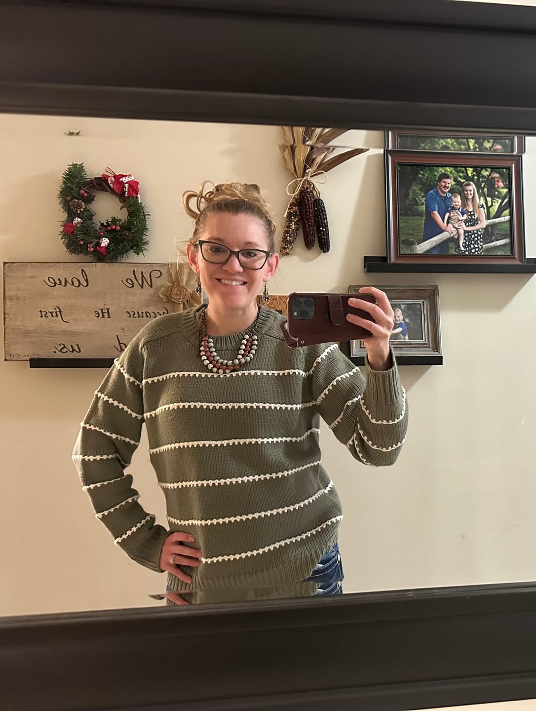 Customer photo review of Stitched Stripes Accented Sweater