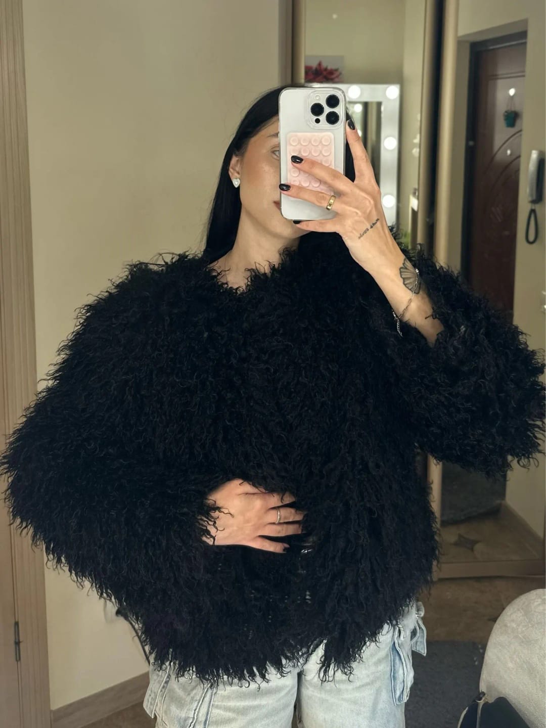 Customer photo review of Elsie Fluffy Cropped Faux Fur Coat
