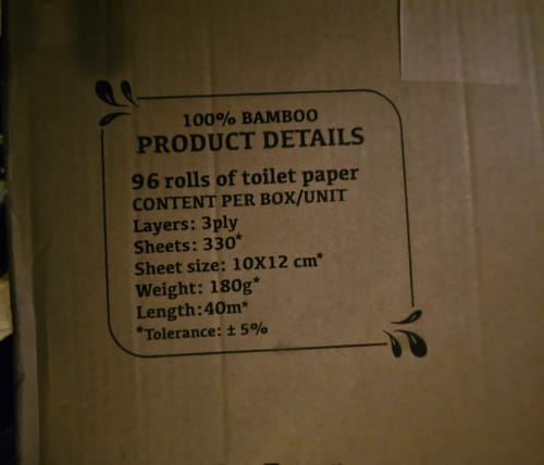 Customer photo review of 100% Bamboo Unwrapped Toilet Paper | 3-Ply