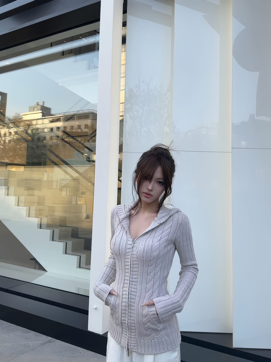 Customer photo review of Rase le sol Fitted Cable Zip-Up Wool-Like Hoodie Sweater