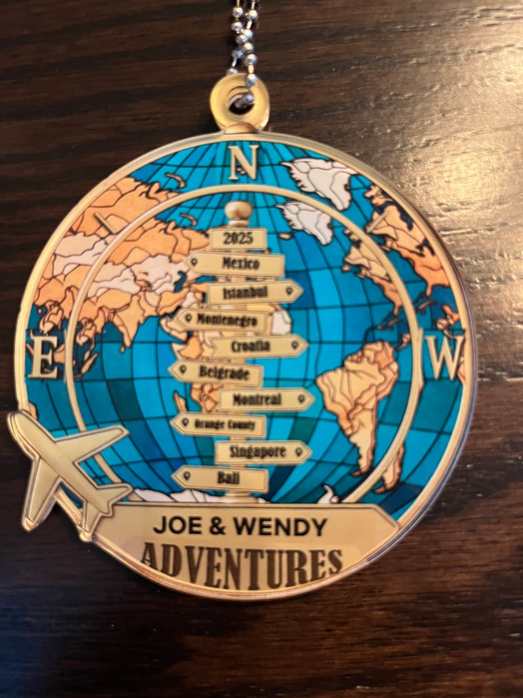 Customer photo review of Personalized Year-Round Adventure Ornament With 1-10 Destinations Name & Year Bring Wonderful Adventure Moments For Travel Lover
