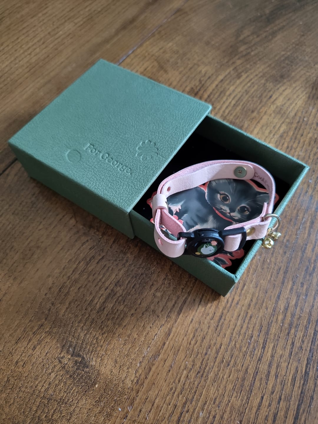Customer photo review of Handmade Leather Cat Collar - Soft Blush