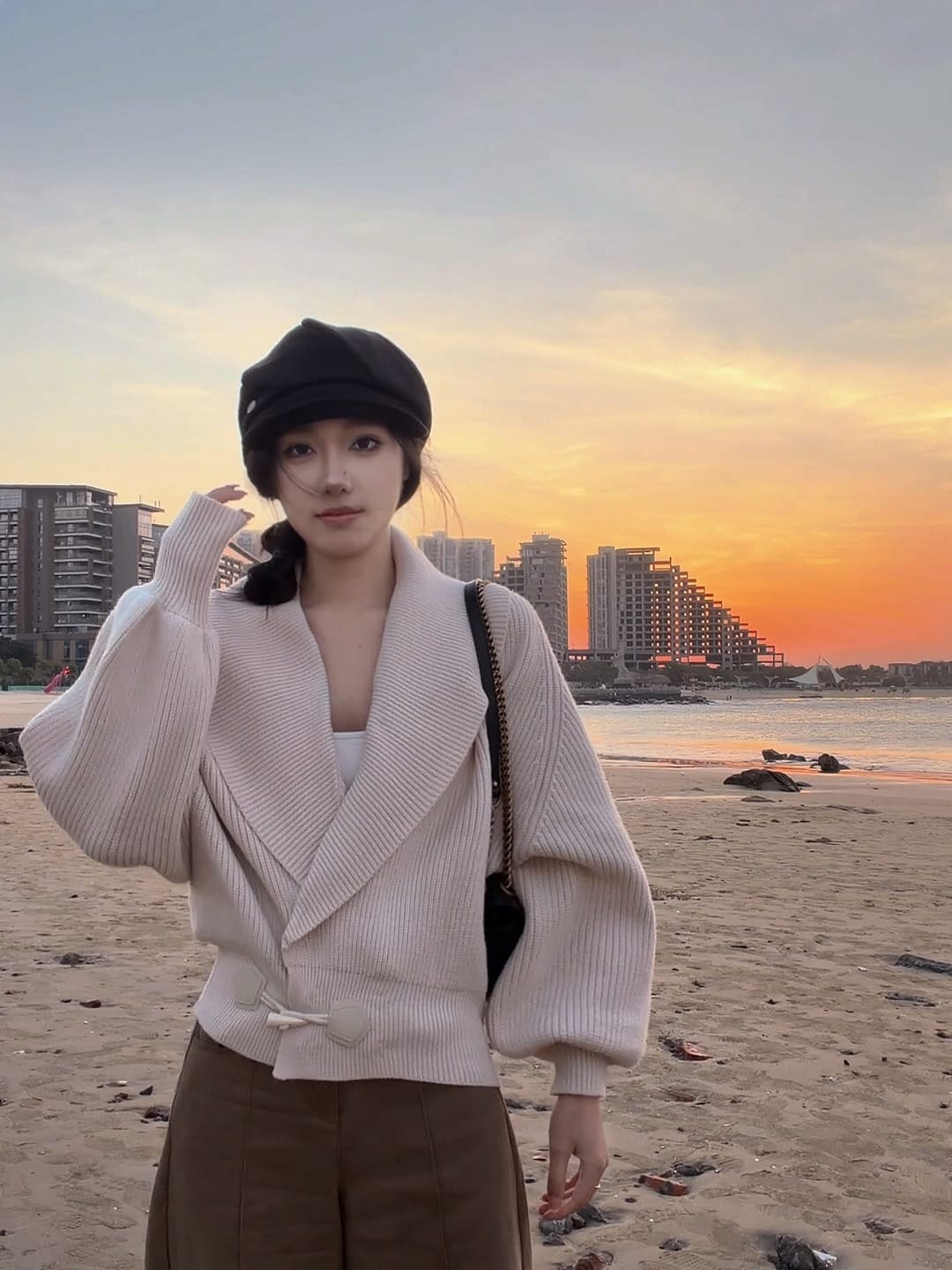 Customer photo review of IAMXIAA Ribbed Knit Wrap Cardigan Women Winter Shawl Collar Sweater