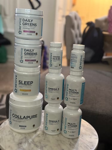 Customer's collection of Revive supplements, delivered securely with SavedBy Package Protection.
