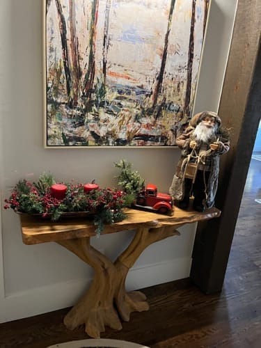 Customer photo review of Rustic Corner Wall Shelves – Natural Live Edge Wood Floating Shelf for Candles and Plants