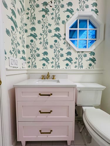 Customer photo review of Bridgeport SLIM 30" Champagne Pink Bathroom Vanity - All Drawers