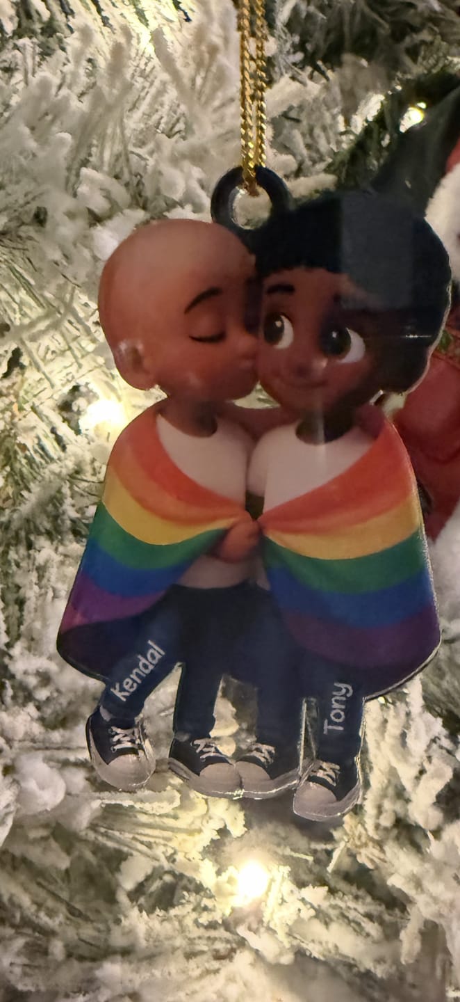 Customer photo review of Pride Month LGBT Couple Love Is Love Personalized Acrylic Christmas Ornament