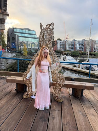 Customer photo review of Coral Veil Lace Crop Top  (Pink)