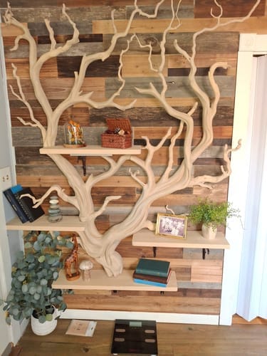 Customer photo review of Rustic Corner Wall Shelves – Natural Live Edge Wood Floating Shelf for Candles and Plants