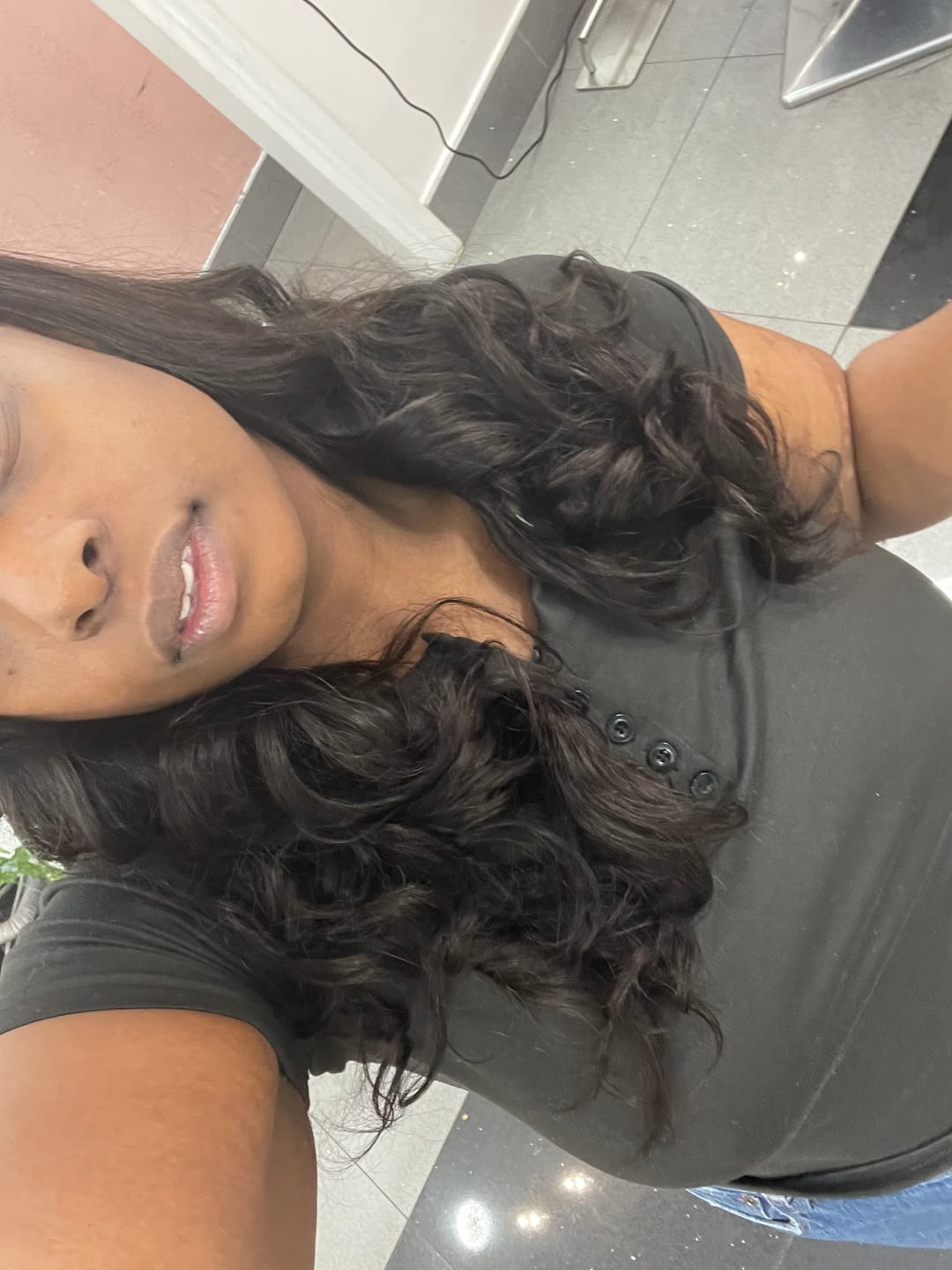 Customer photo review of Natural Color Body Wave Burmese Hair Double Drawn Weft Bundles with 2x6 HD Lace Closure