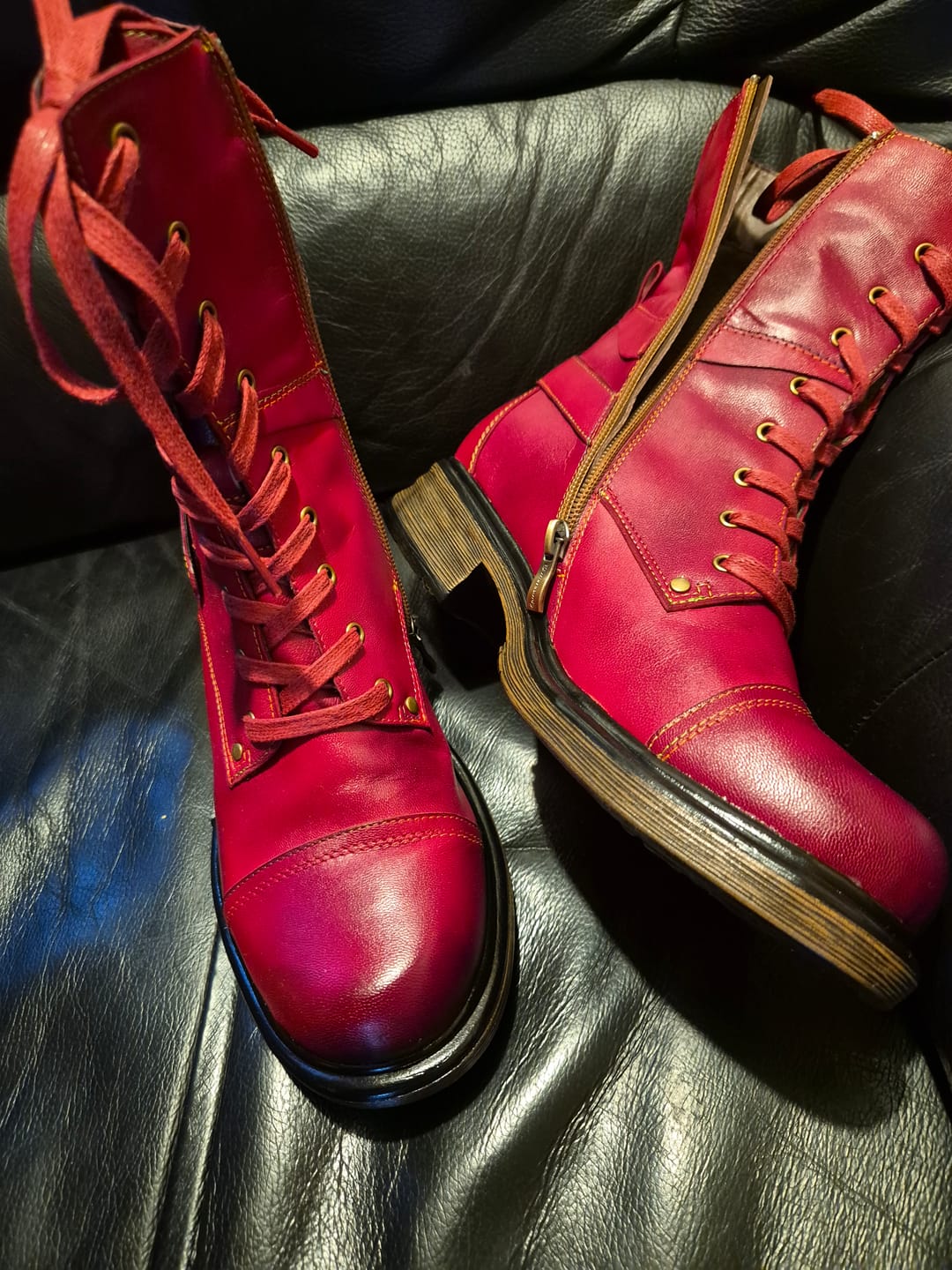 Customer photo review of Comfortable Genuine Leather Boots With Laces And Inside Zippers