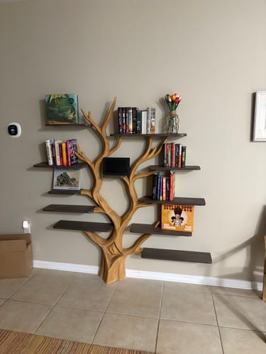 Customer photo review of Rustic Corner Wall Shelves – Natural Live Edge Wood Floating Shelf for Candles and Plants