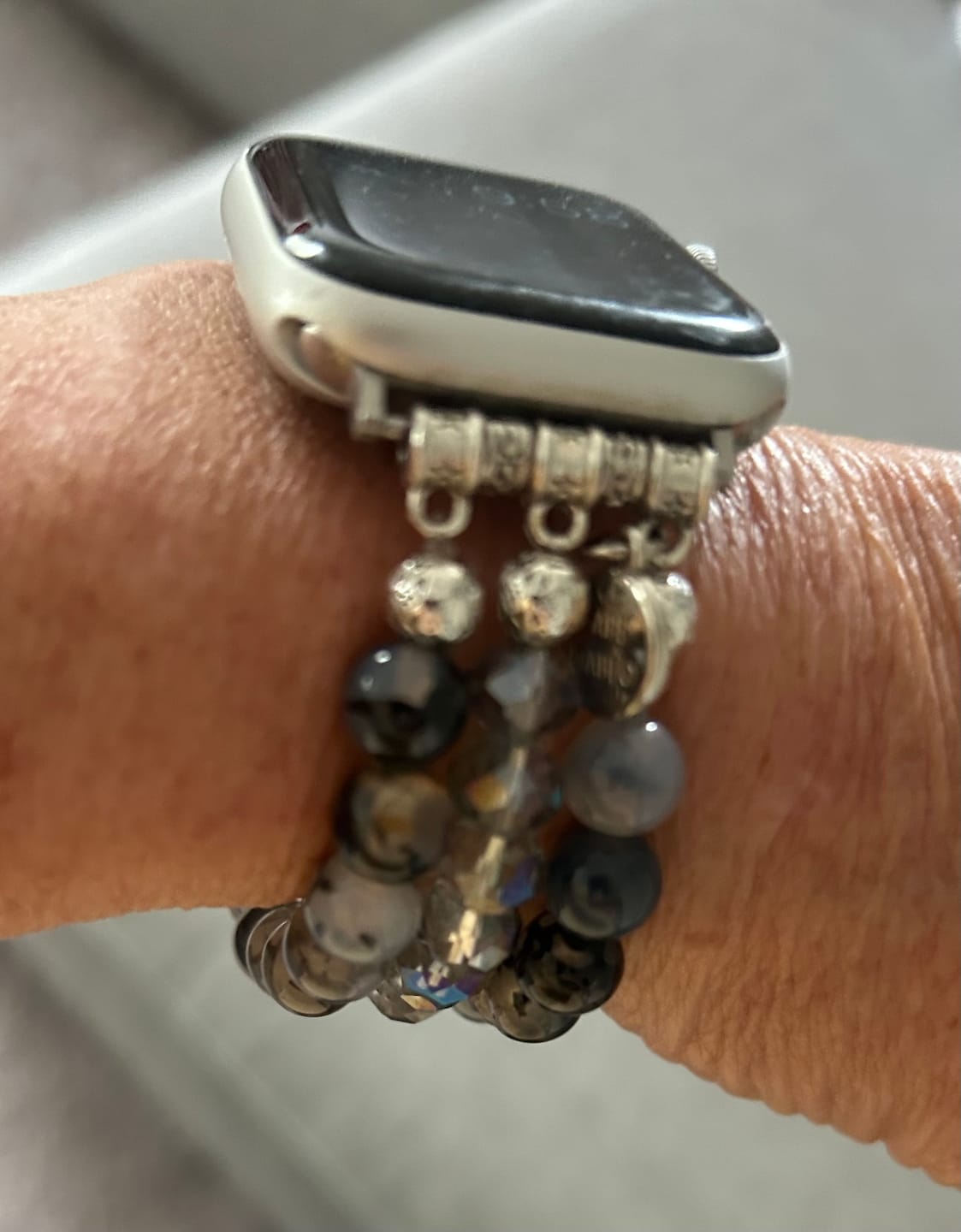 Customer photo review of Labradorite Crystal Stretch Apple Watch Strap
