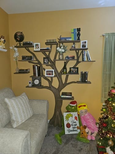 Customer photo review of Rustic Corner Wall Shelves – Natural Live Edge Wood Floating Shelf for Candles and Plants