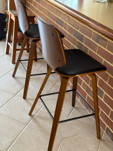 Customer photo review of Justin Leatherette Bar Stool in Walnut/Black