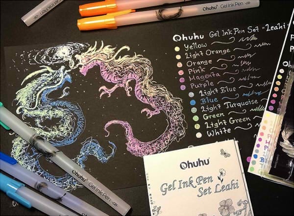 Customer photo review of Ohuhu Gel Pens - Gold, Silver, White & Colorful 12-Pack