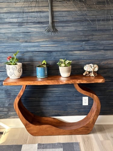 Customer photo review of Rustic Corner Wall Shelves – Natural Live Edge Wood Floating Shelf for Candles and Plants