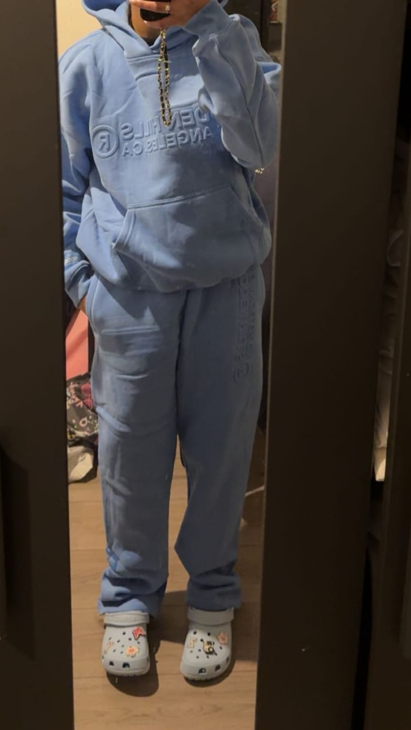 Customer photo review of EMBOSSED STRAIGHT LEG SWEATPANTS SKY BLUE