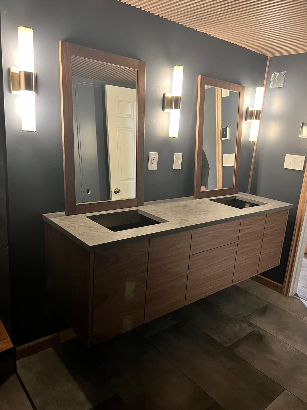 Customer photo review of Austin 72" Wall Mount American Black Walnut Bathroom Vanity, Double Sink