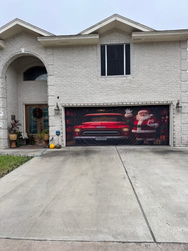 Customer photo review of Santa’s Classic Ride – Christmas Garage Door Cover