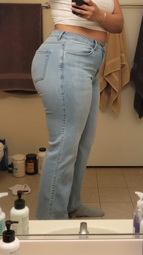 Customer photo review of Curve-Hugging Wide Leg – Mid Rise – Ocean Blue