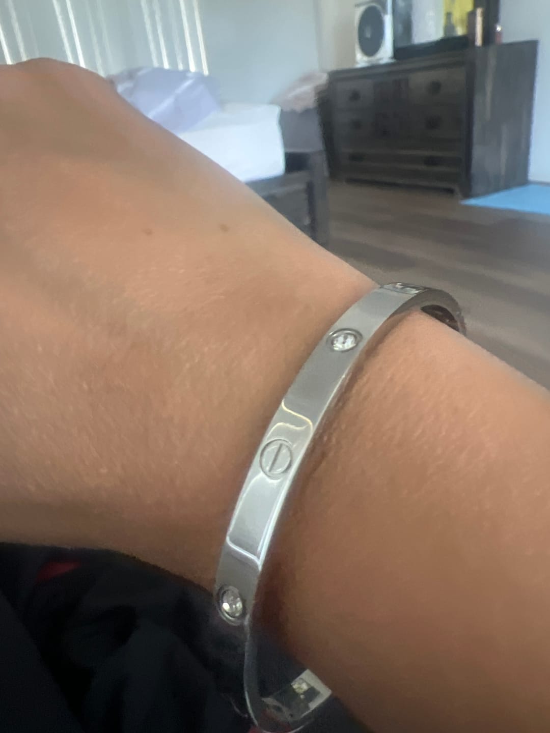 Customer photo review of Carrie Stainless Steel Bangle in White Gold - 64mm