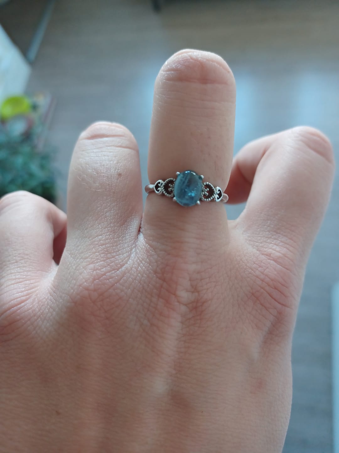 Customer photo review of Bague Ajustable "Cristal de Mer" en Aigue-Marine
