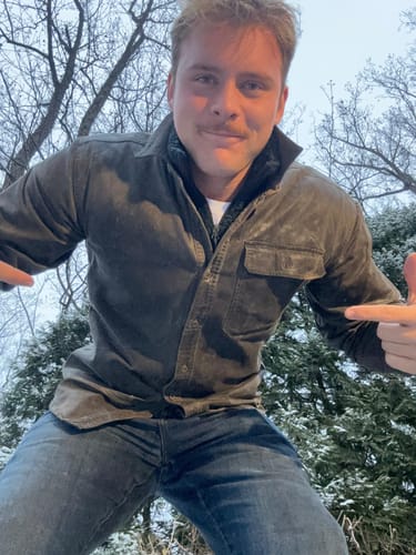 Customer photo review of Men's Garment Washed Woven Button Up Shirt