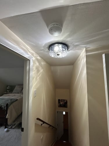 Customer photo review of Drum Hammered Glass Flush Mount