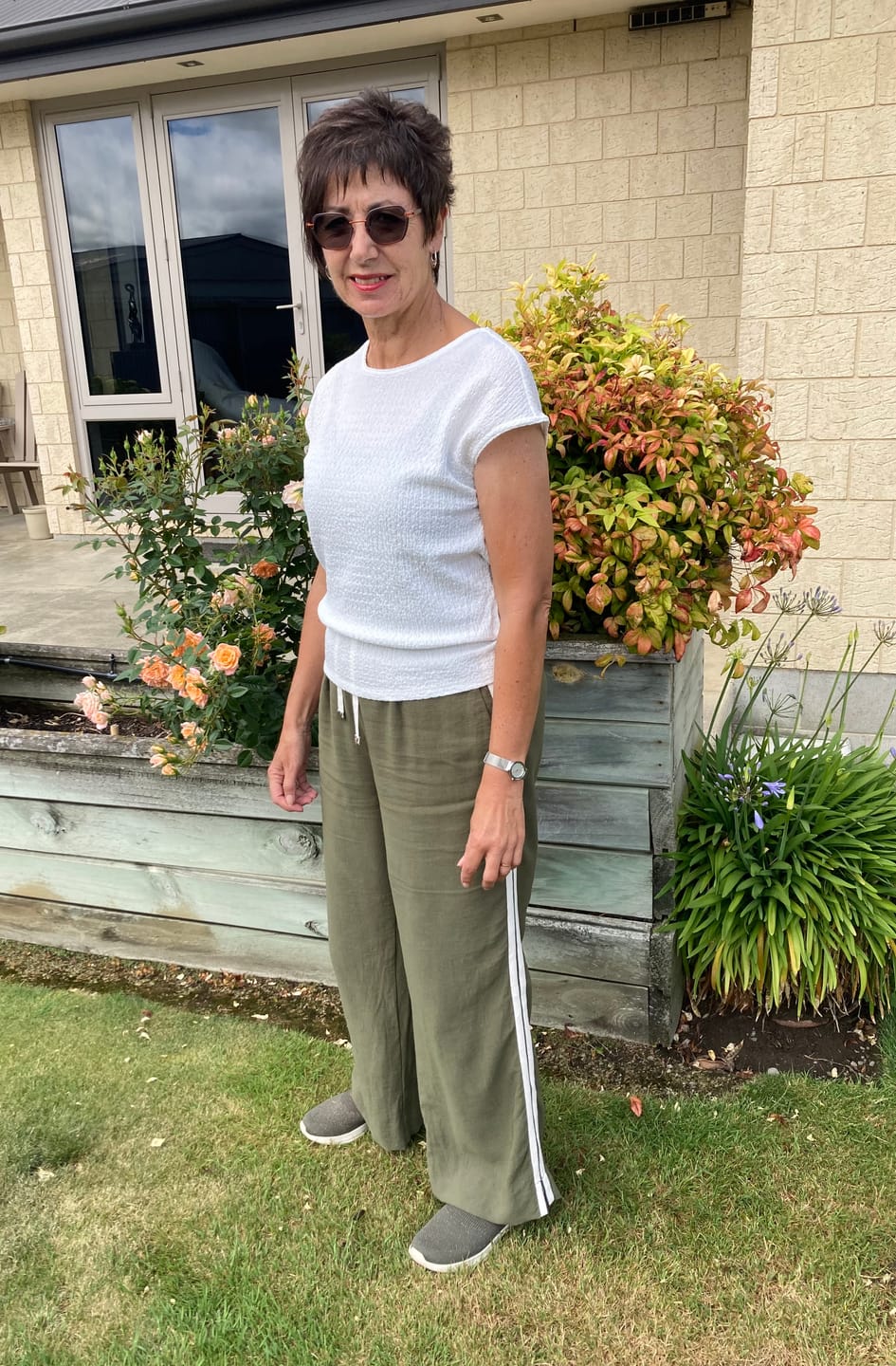 Customer photo review of Indiana Women's Wide Leg Pants | Bonsai Green