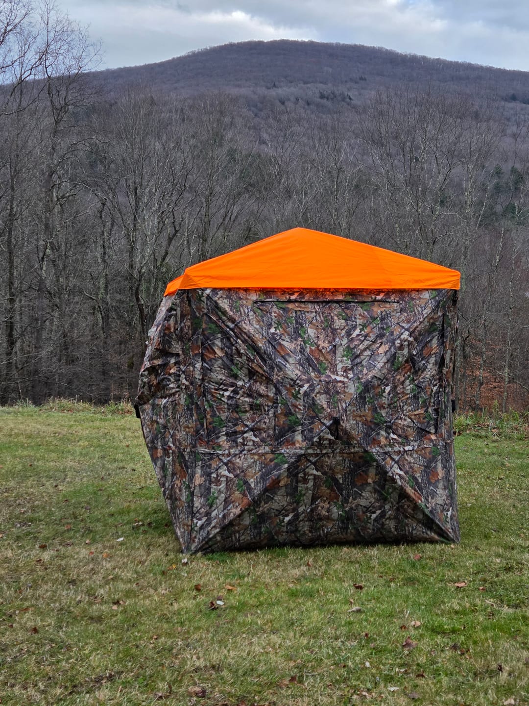 Customer photo review of VisMaster 3-4 Person See Through Hunting Blind | 270° Portable Pop Up Deer Blinds | Blaze Orange Weatherproof Ground Blind with No-Trip Door