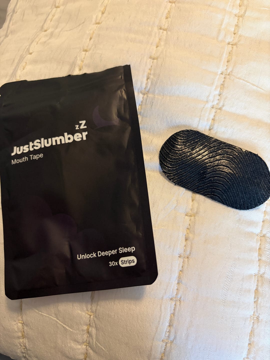 Customer photo review of Unlock Deeper Sleep. JustSlumber Mouth Tape.