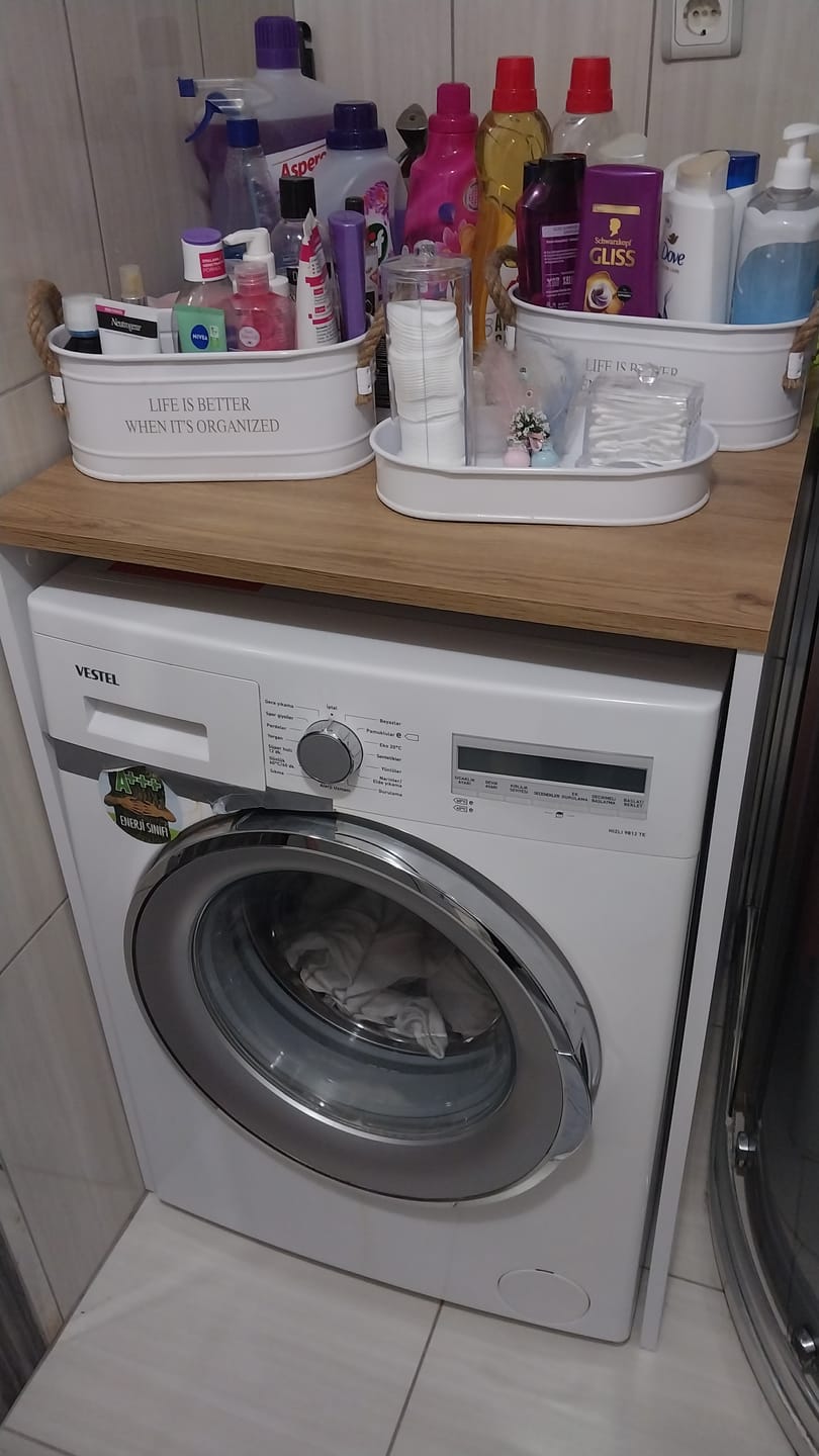 Customer photo review of Rani KD103 Çamaşır - Kurutma Makinesi Dolabı Kapaksız Beyaz - Sepet Ceviz
