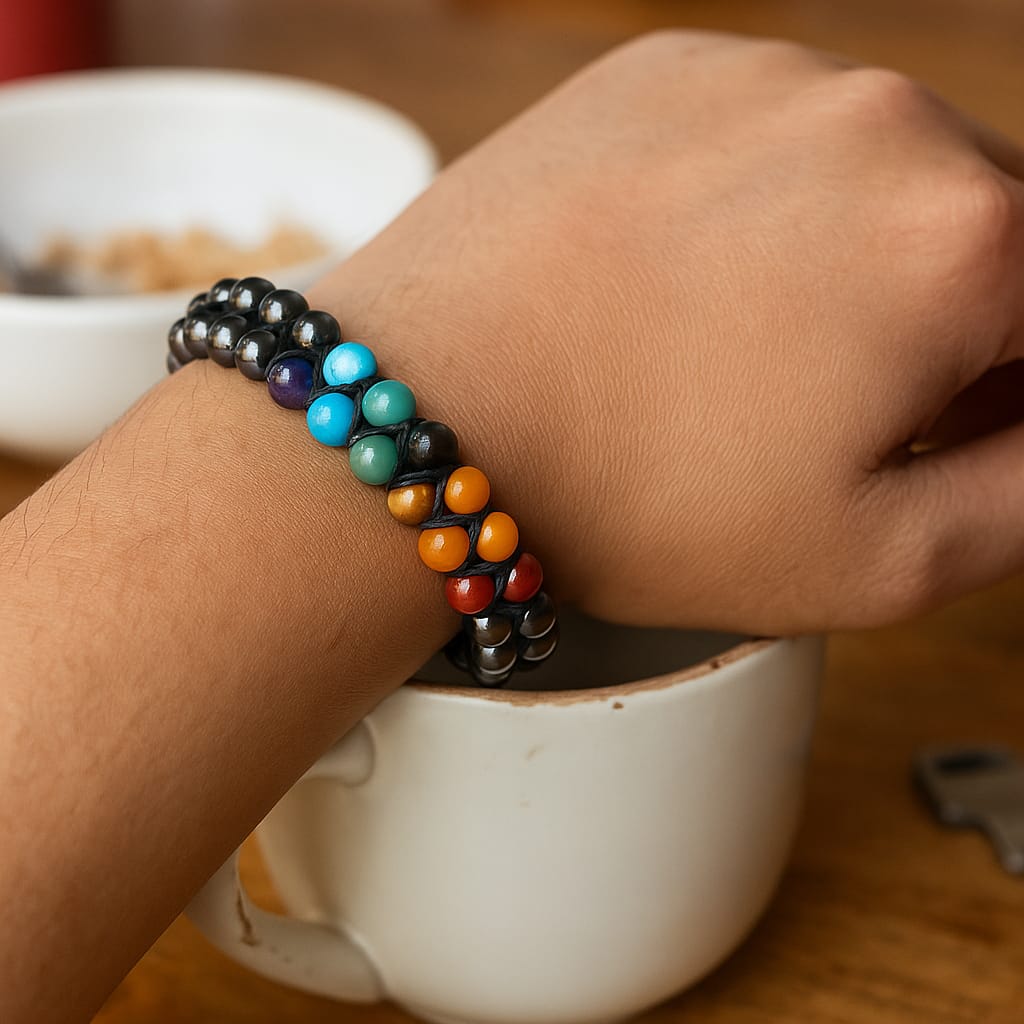 Customer photo review of Pure Natural 7 Chakra Hematite Double Layer Mala Bracelet (8mm), Vastu Remedy for Enhanced Chakra Alignment & Mental Clarity